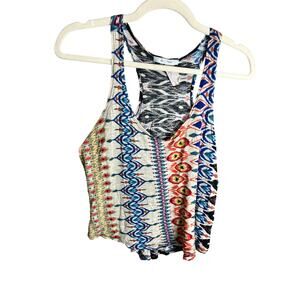 Blu Planet Boho Whimsy Retro Top Sz S Peasant Sleeveless Geometric Western